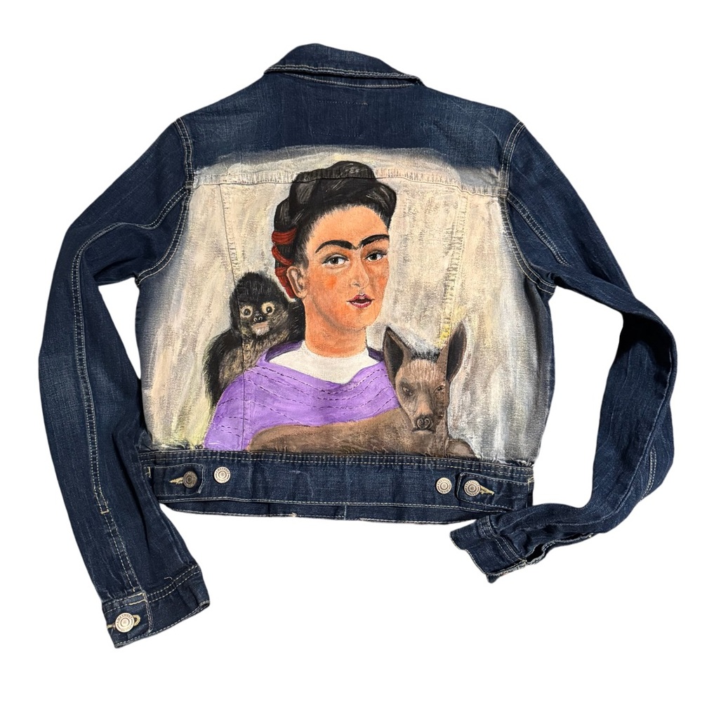 Custom hand painted Frida Khalo denim jacket amethyst jeans size large